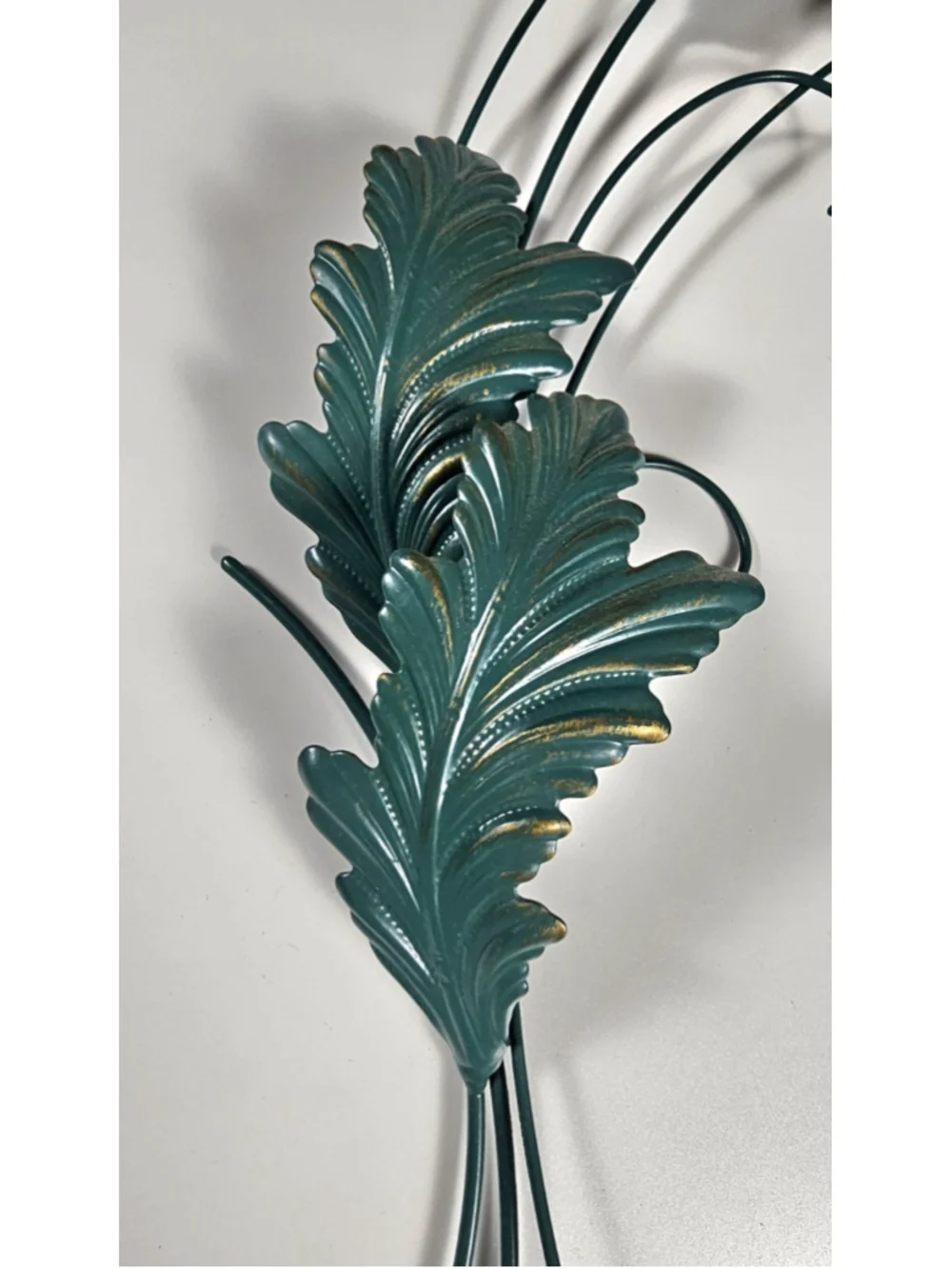 Vintage Italian Tole Wheat Sheaf Wall Art Pair 22 Mid Century Metal Leaf Plaque